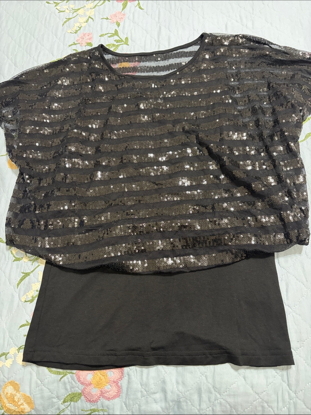 NWOt AZI Black Sequens 2 Layers Faux Top Size Small